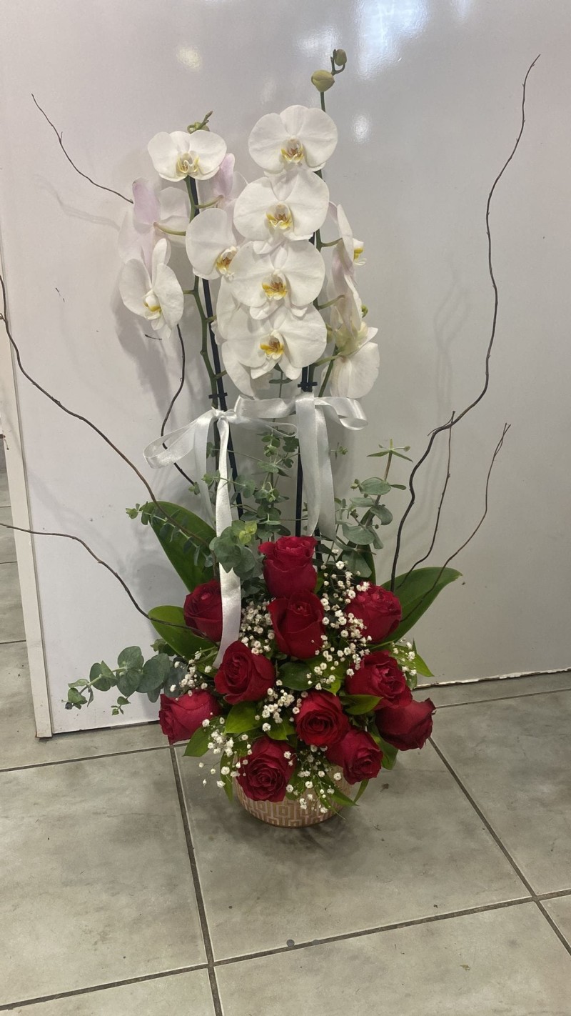 Kırmızı Güllü Aranjman Orkidem 